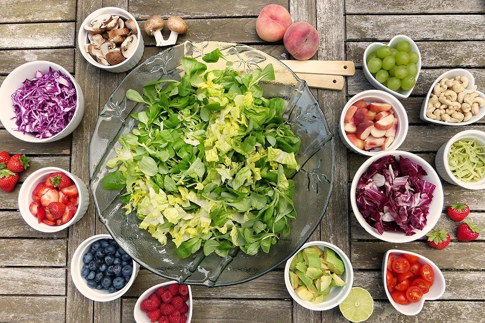 vegetarian ingredients on wooden table