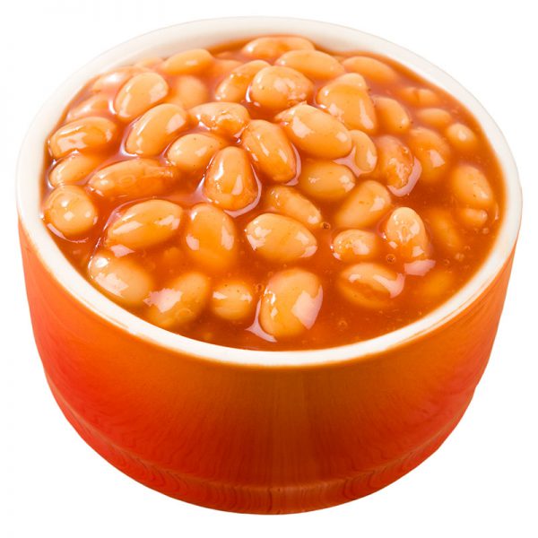baked beans in an orange bowl