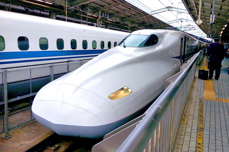 bullet train in station in Japan