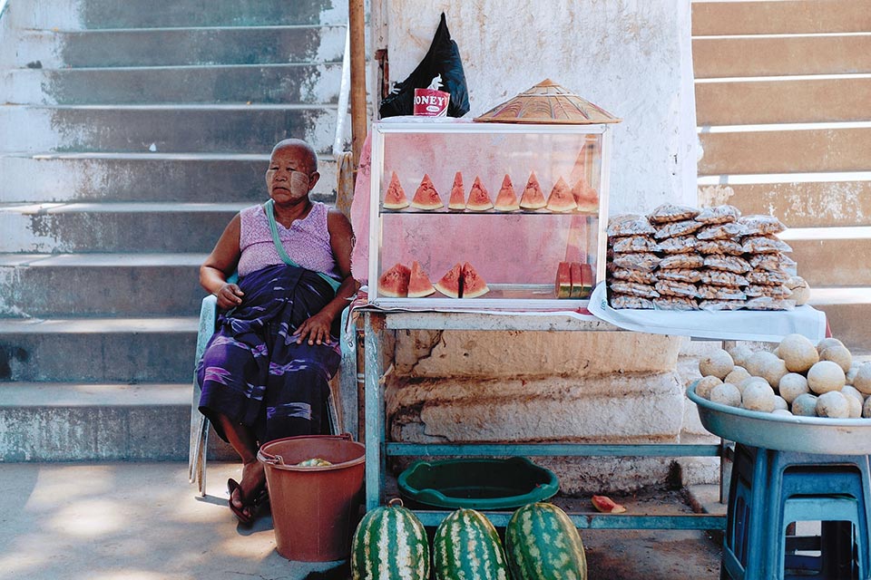 street food stall selling water melon