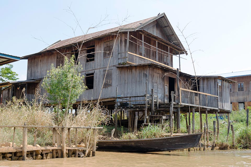 Inle Lake House with boat