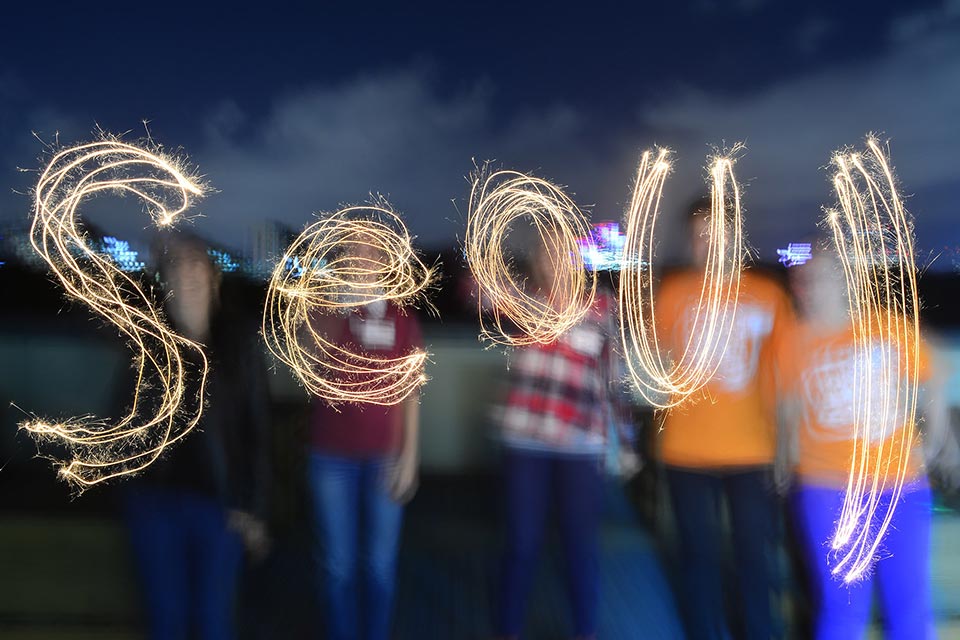 Seoul written with sparklers at night