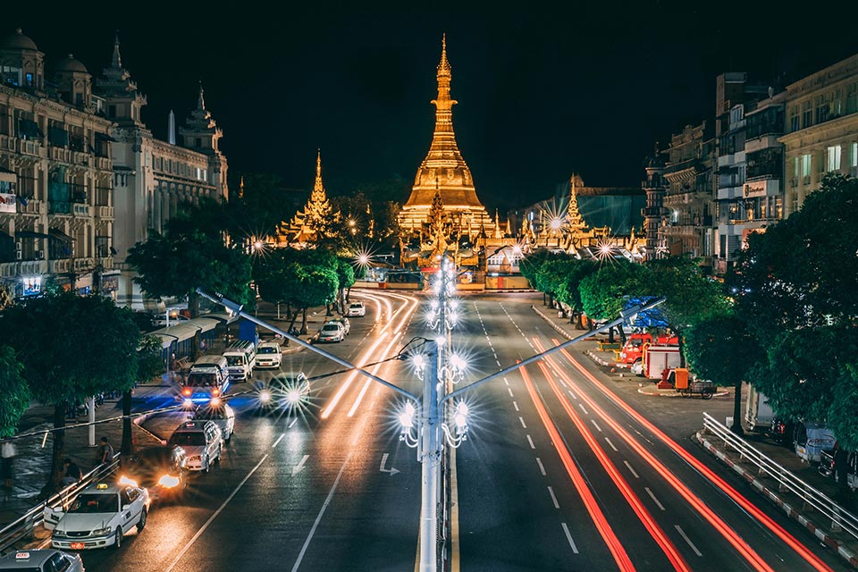 Yangon temple at night